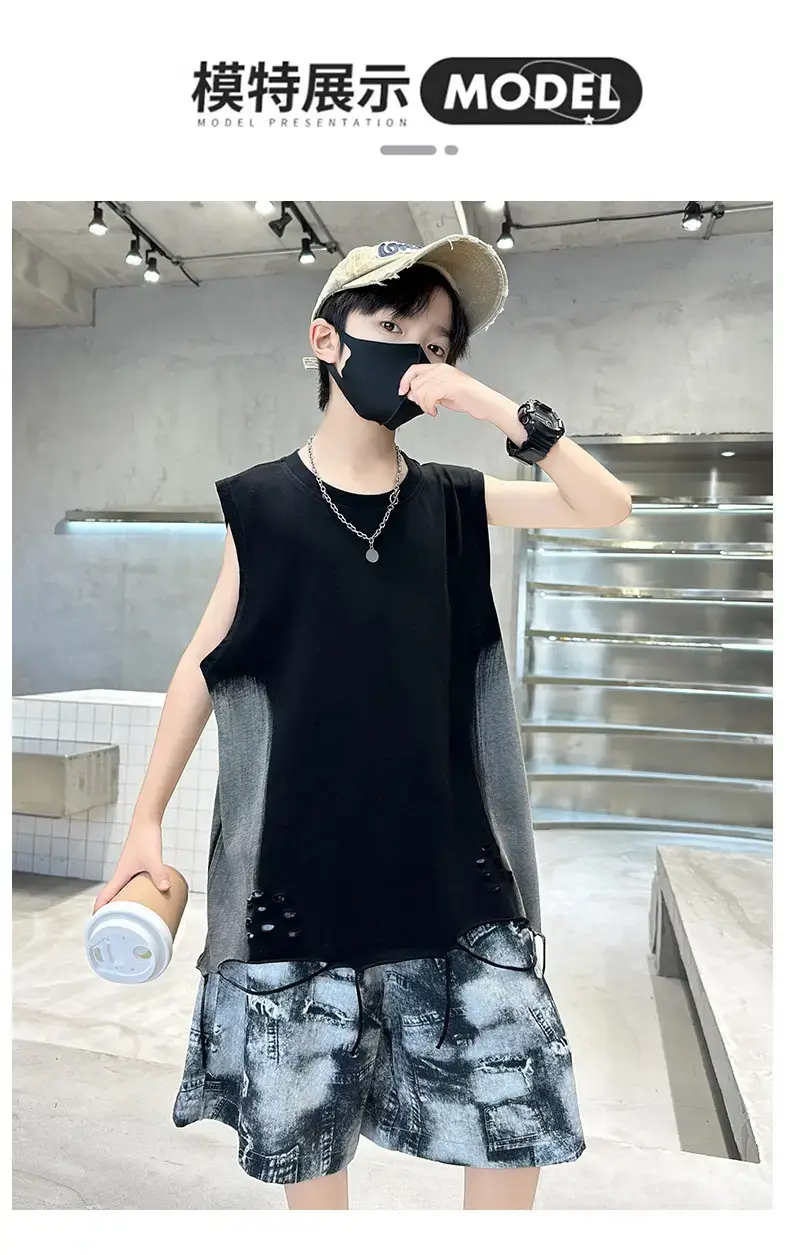 Summer Boys Sleeveless Vest Shorts Suit Kidsren's New — feature 13