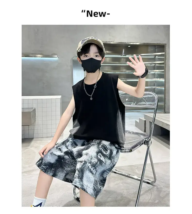 Summer Boys Sleeveless Vest Shorts Suit Kidsren's New — feature 14