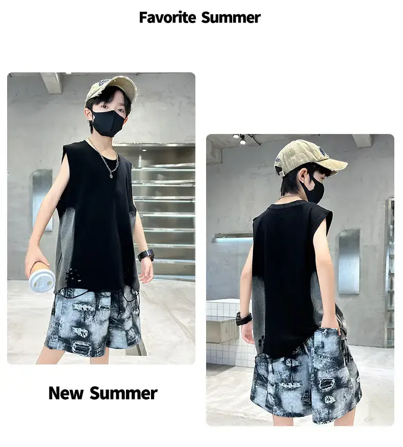 Summer Boys Sleeveless Vest Shorts Suit Kidsren's New — feature 15