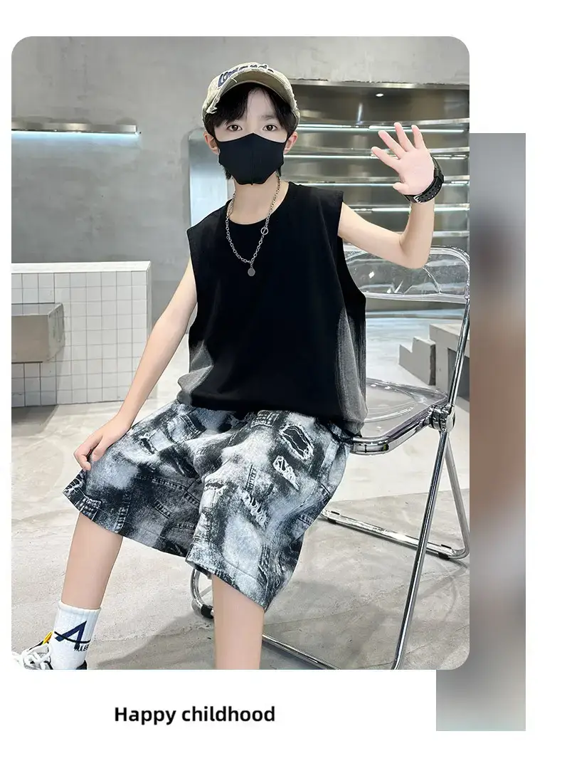 Summer Boys Sleeveless Vest Shorts Suit Kidsren's New — feature 16
