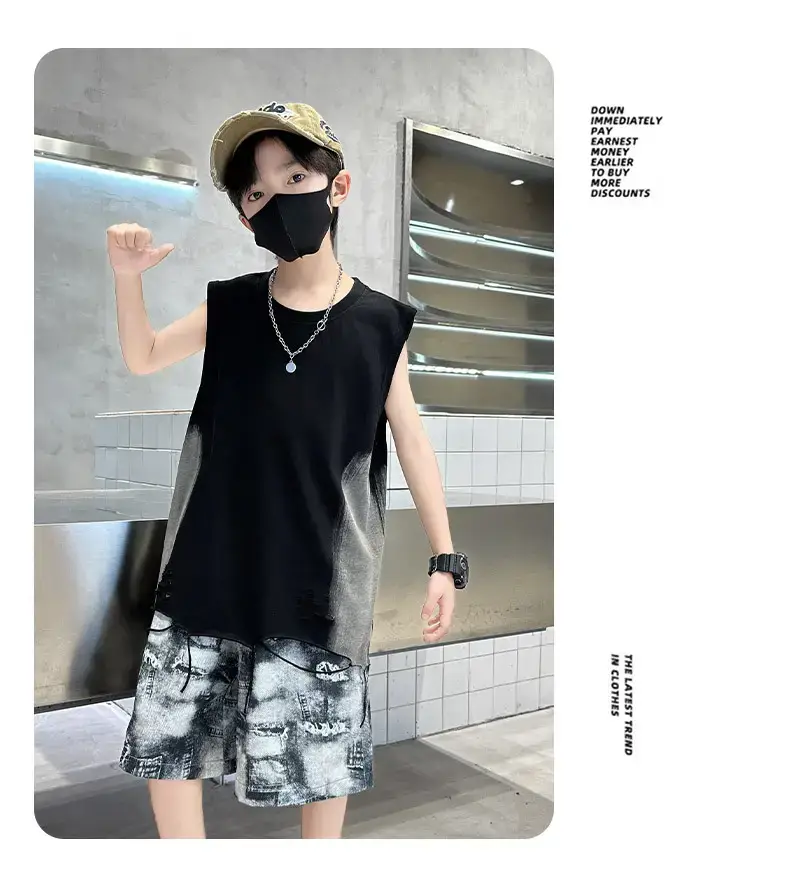 Summer Boys Sleeveless Vest Shorts Suit Kidsren's New — feature 17