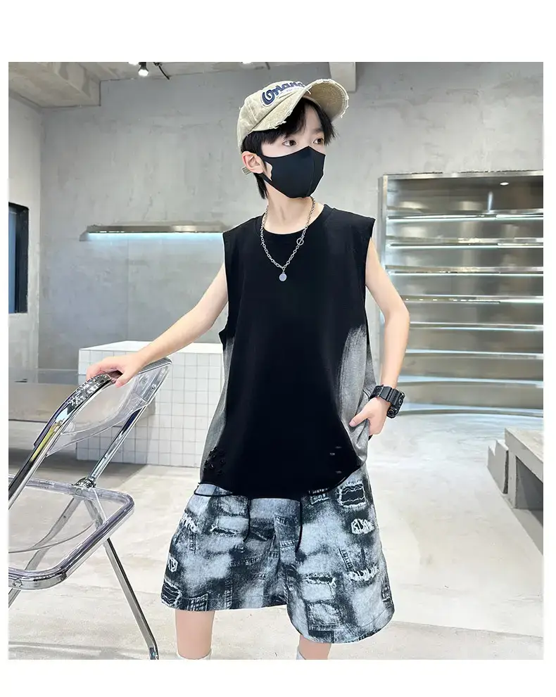 Summer Boys Sleeveless Vest Shorts Suit Kidsren's New — feature 18