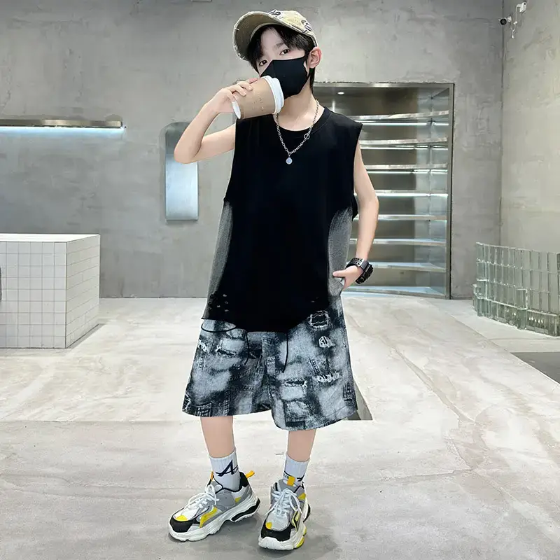 Summer Boys Sleeveless Vest Shorts Suit Kidsren's New — feature 2