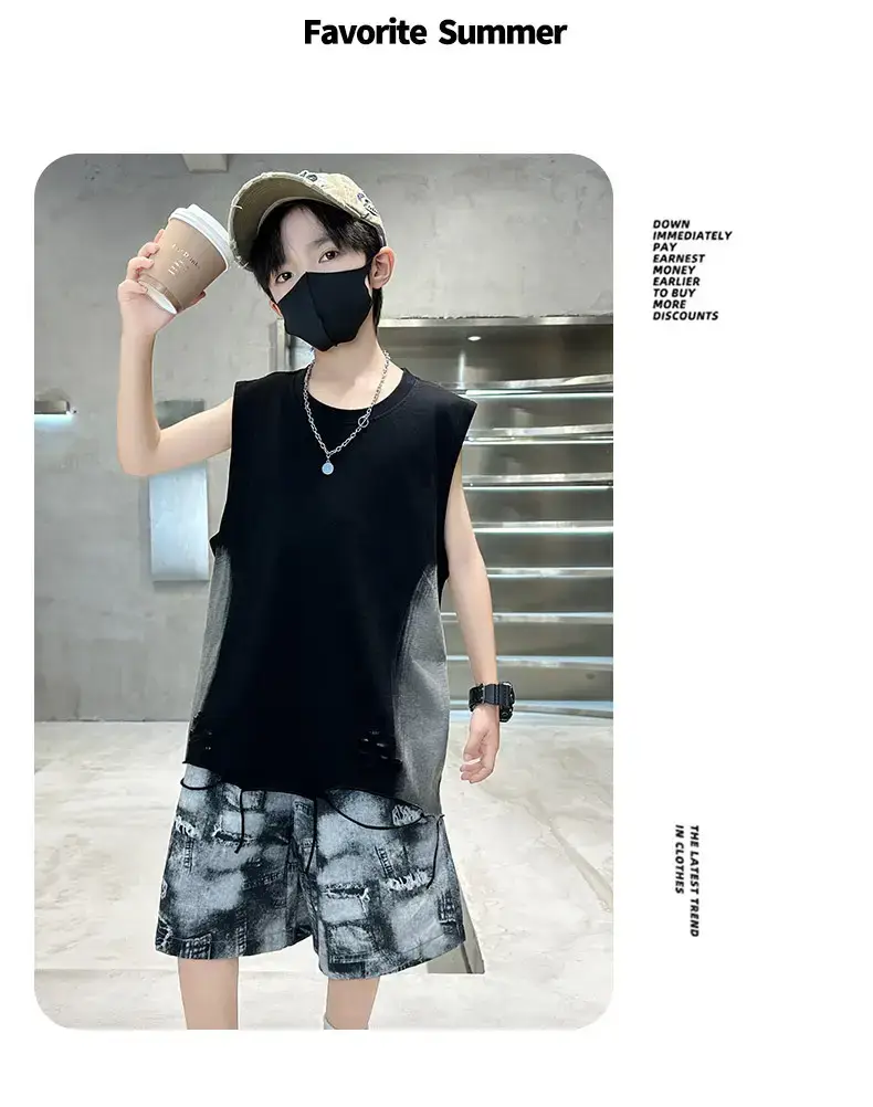 Summer Boys Sleeveless Vest Shorts Suit Kidsren's New — feature 21