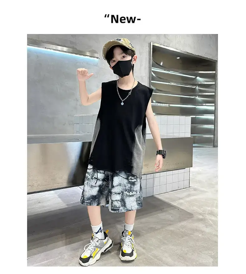 Summer Boys Sleeveless Vest Shorts Suit Kidsren's New — feature 23