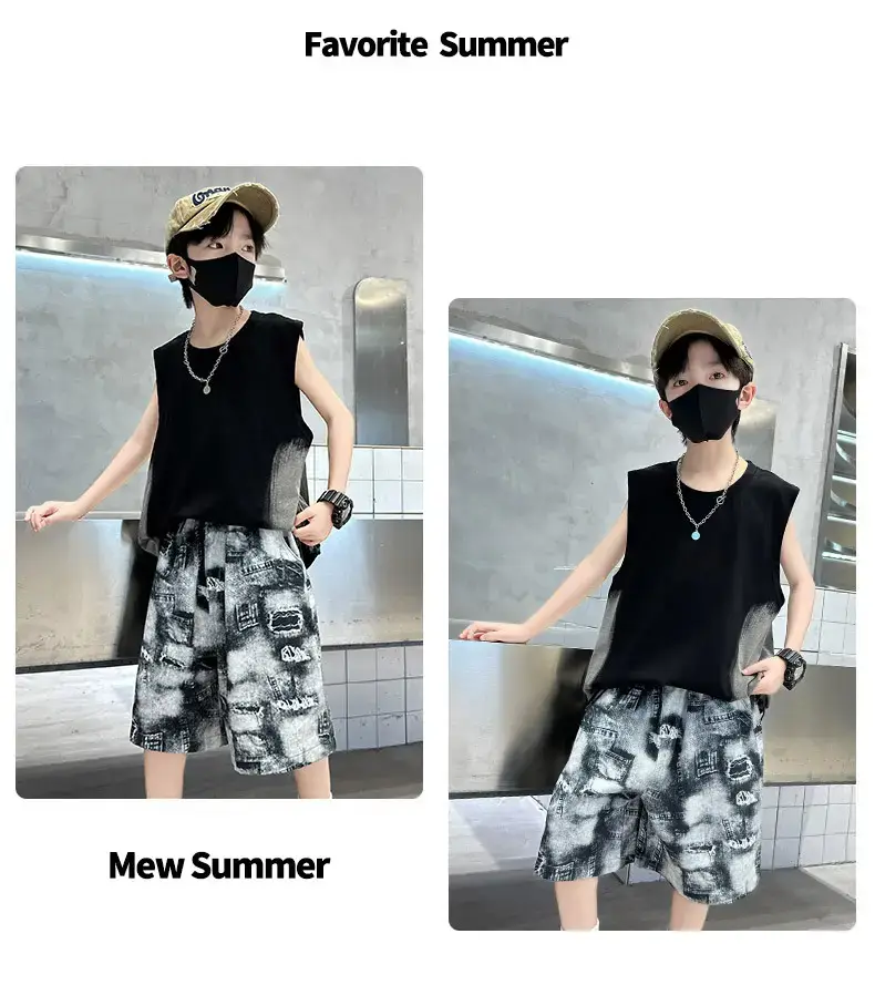 Summer Boys Sleeveless Vest Shorts Suit Kidsren's New — feature 24