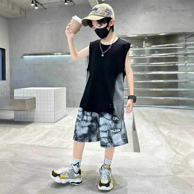 Summer Boys Sleeveless Vest Shorts Suit Kidsren's New — feature 3