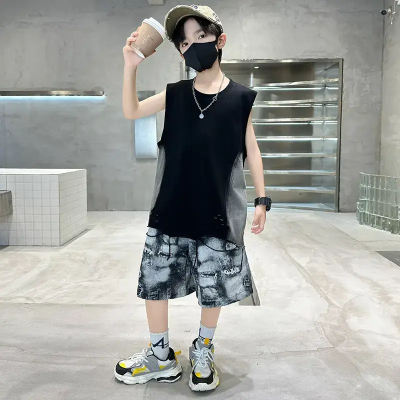 Summer Boys Sleeveless Vest Shorts Suit Kidsren's New — feature 4