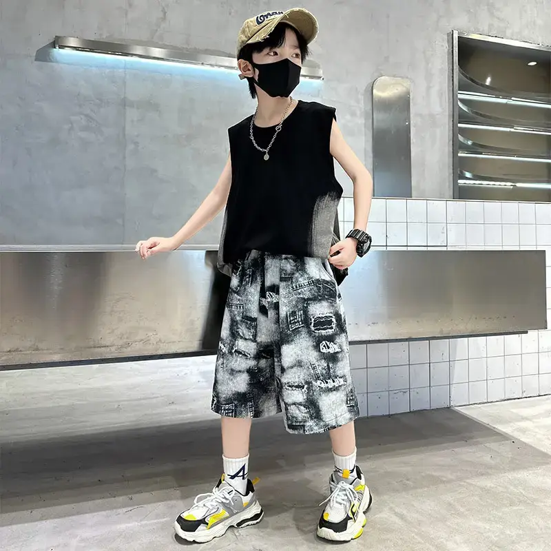 Summer Boys Sleeveless Vest Shorts Suit Kidsren's New - Image 2