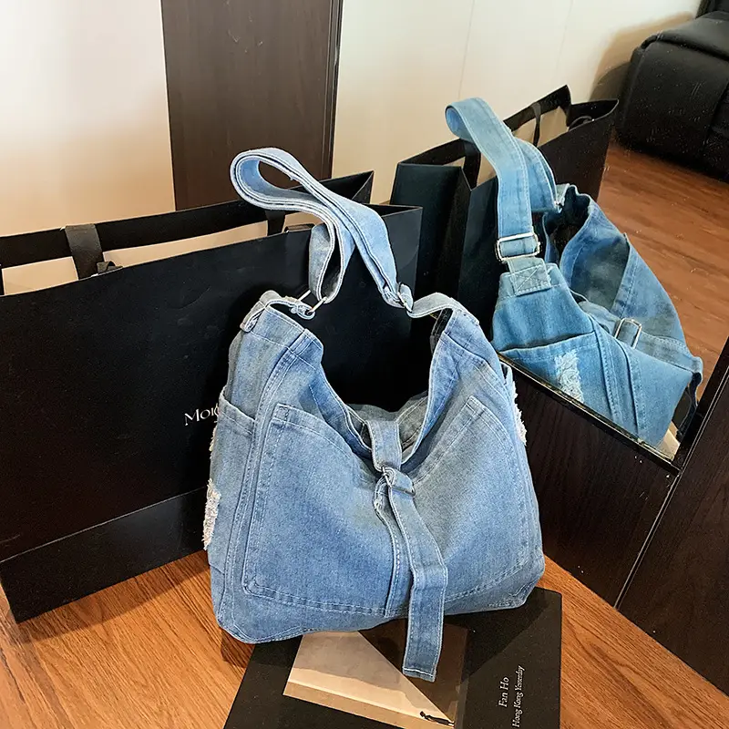 Women Denim Shoulder Bag Large Capacity Korean Style - Image 4