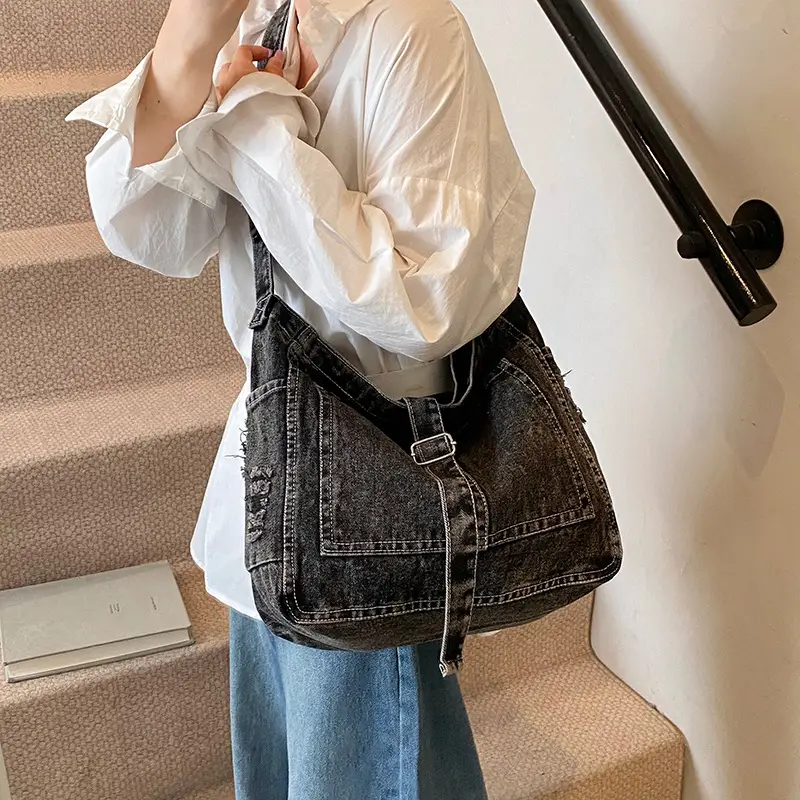 Women Denim Shoulder Bag Large Capacity Korean Style - Image 5
