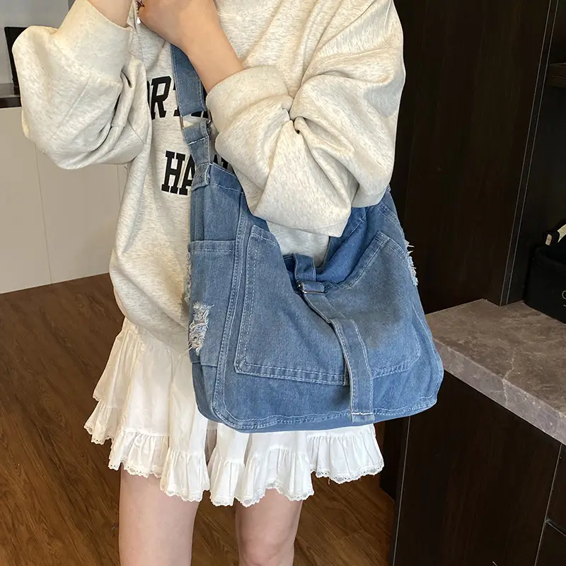 Women Denim Shoulder Bag Large Capacity Korean Style - Image 6