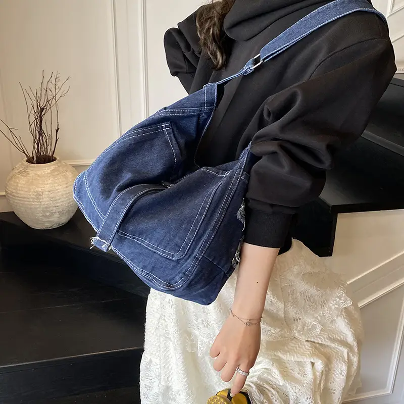 Women Denim Shoulder Bag Large Capacity Korean Style - Image 7