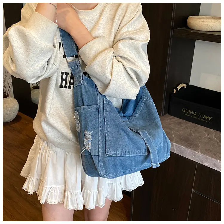 Women Denim Shoulder Bag Large Capacity Korean Style — feature 13