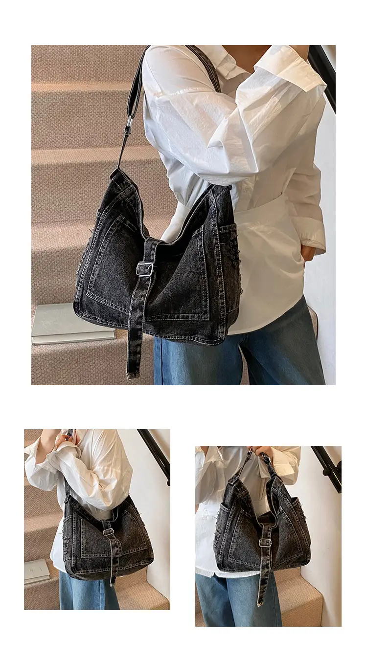Women Denim Shoulder Bag Large Capacity Korean Style — feature 5
