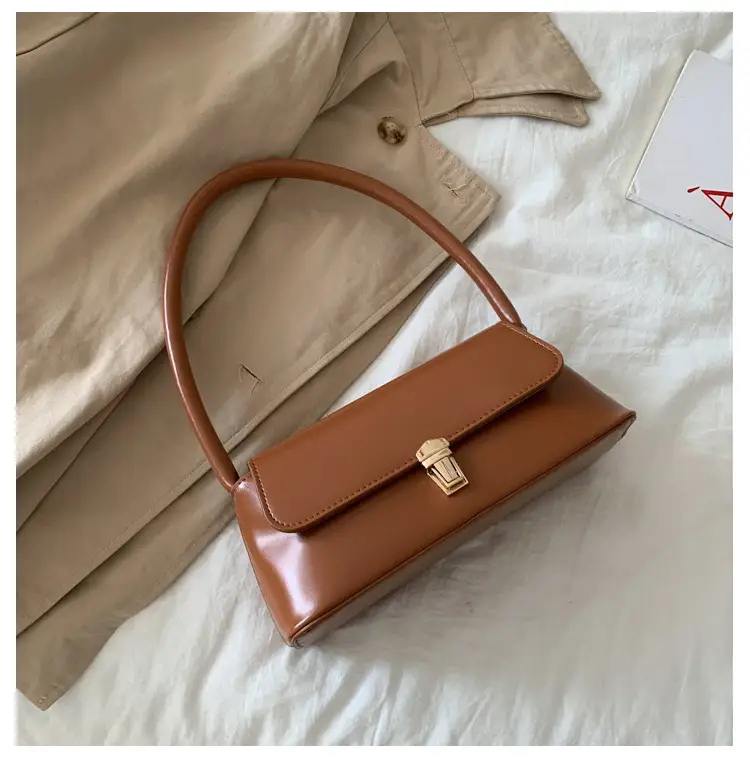 Women's Brown Leather Shoulder Bag with Gold Clasp — feature 19