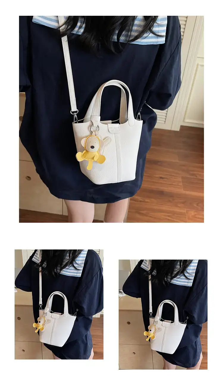 Beige Lychee Bucket Bag with Charm & Strap — feature 12