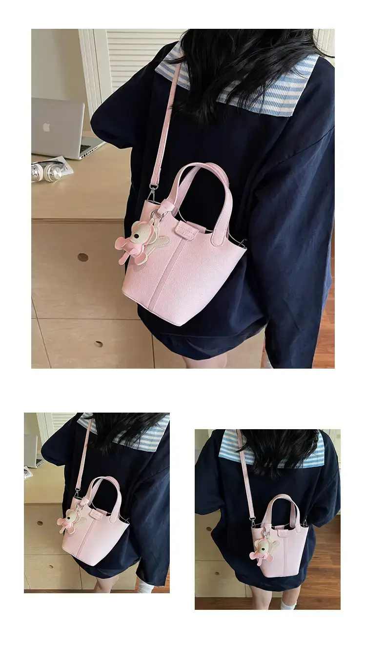 Beige Lychee Bucket Bag with Charm & Strap — feature 13