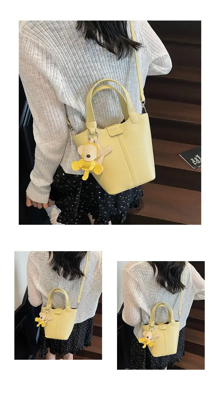 Beige Lychee Bucket Bag with Charm & Strap — feature 14
