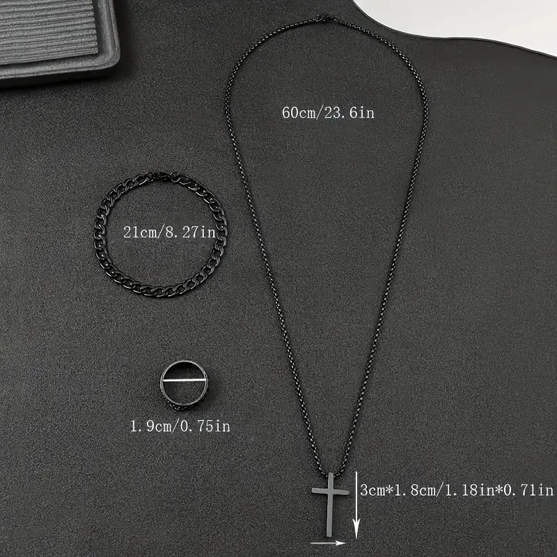 Temu Popular 4-Piece Men's Watch Fully Automatic Glass Quartz Watch Fashionable Luminous Watch Cross Necklace