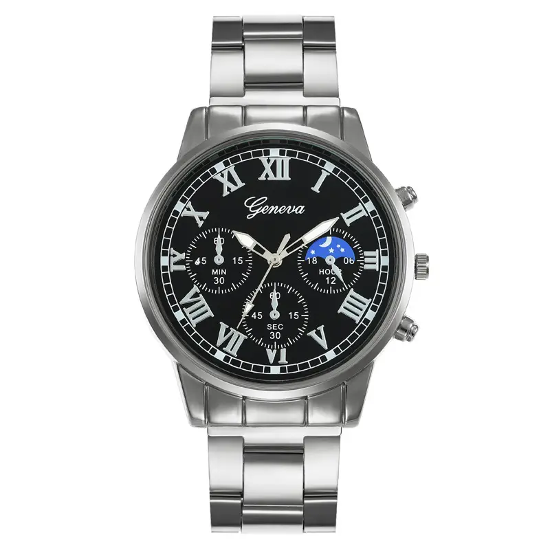 Temu Popular 4-Piece Men's Watch Fully Automatic Glass Quartz Watch Fashionable Luminous Watch Cross Necklace