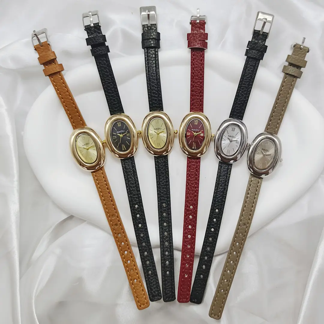 Fashion New Women's Watch French Oval Bathtub High-End Retro Niche Temperament Leather Strap Guangzhou Wristwatch