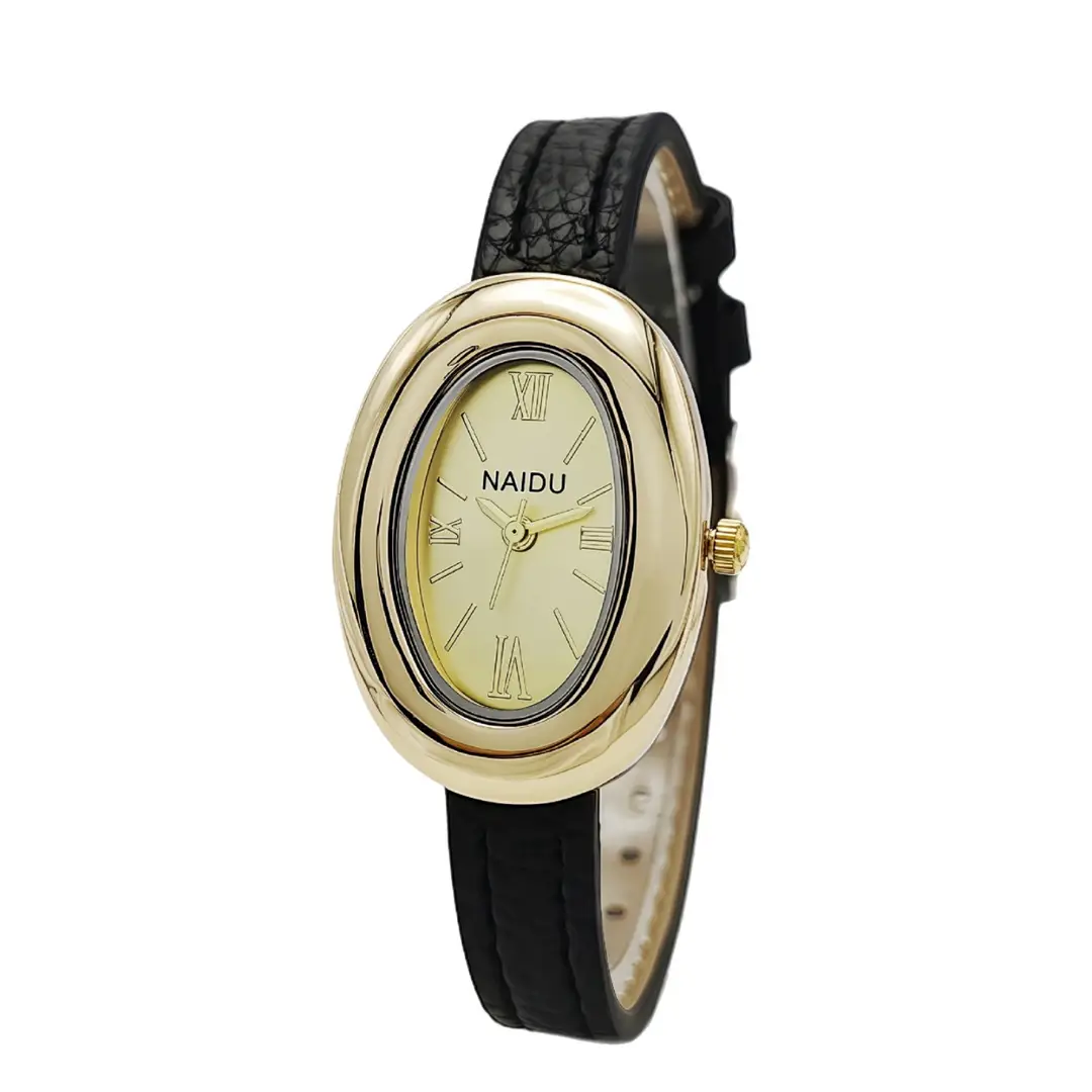 Fashion New Women's Watch French Oval Bathtub High-End Retro Niche Temperament Leather Strap Guangzhou Wristwatch