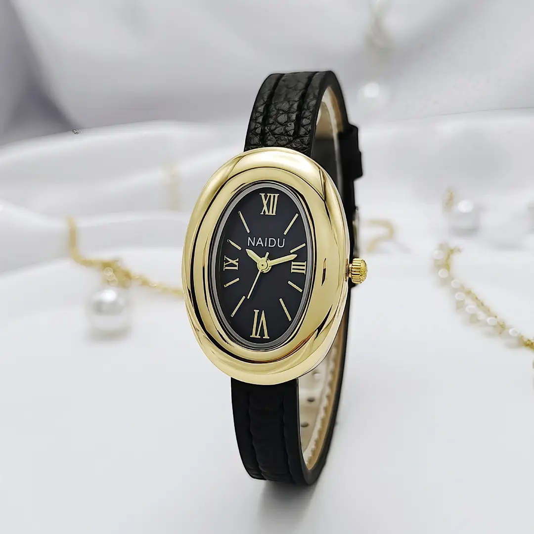 Fashion New Women's Watch French Oval Bathtub High-End Retro Niche Temperament Leather Strap Guangzhou Wristwatch