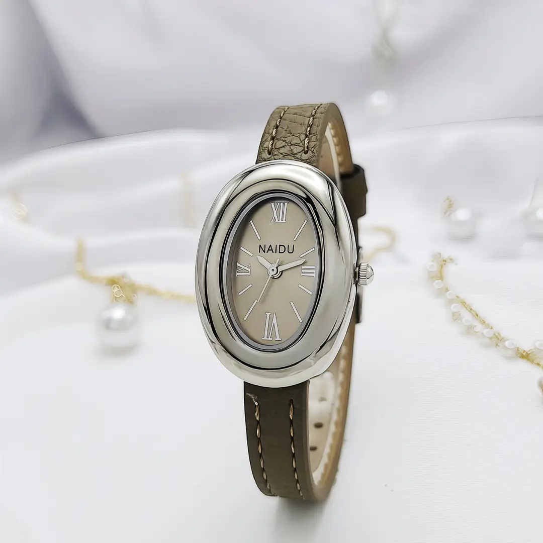 Fashion New Women's Watch French Oval Bathtub High-End Retro Niche Temperament Leather Strap Guangzhou Wristwatch