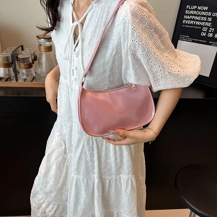 2025 Pink Glossy Korean Style Crossbody Bag - Image 8