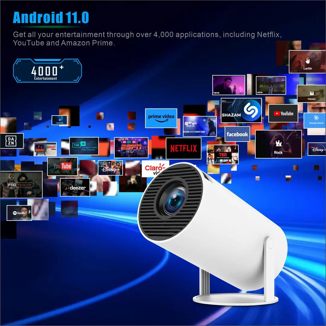 Cross-Border Hy300Pro Portable Mini Hy300 Outdoor Home High-Definition 180-Degree Bubble Tube Smart Projector Wholesale