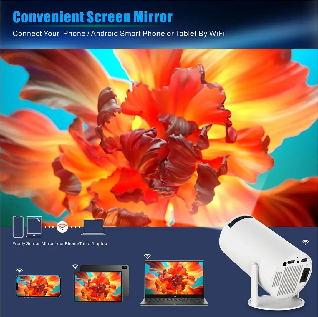 Cross-Border Hy300Pro Portable Mini Hy300 Outdoor Home High-Definition 180-Degree Bubble Tube Smart Projector Wholesale — feature 6