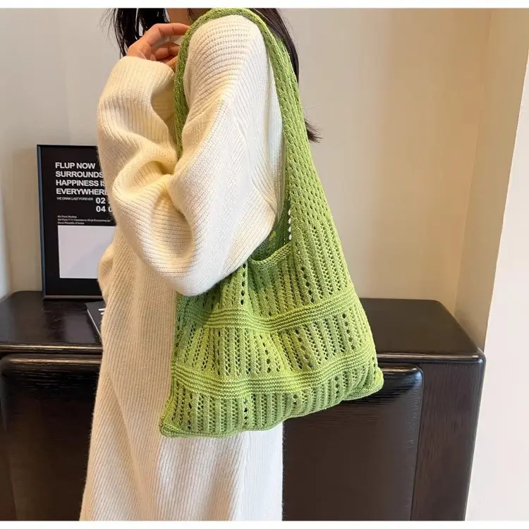 Green Woven Shoulder Bag for Women Summer Beach Use — feature 19