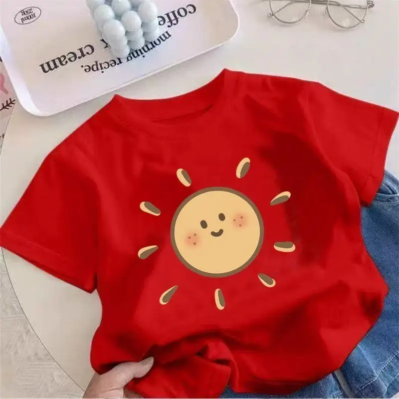 Smiley Sun 100% Cotton Red T-Shirt for Boys