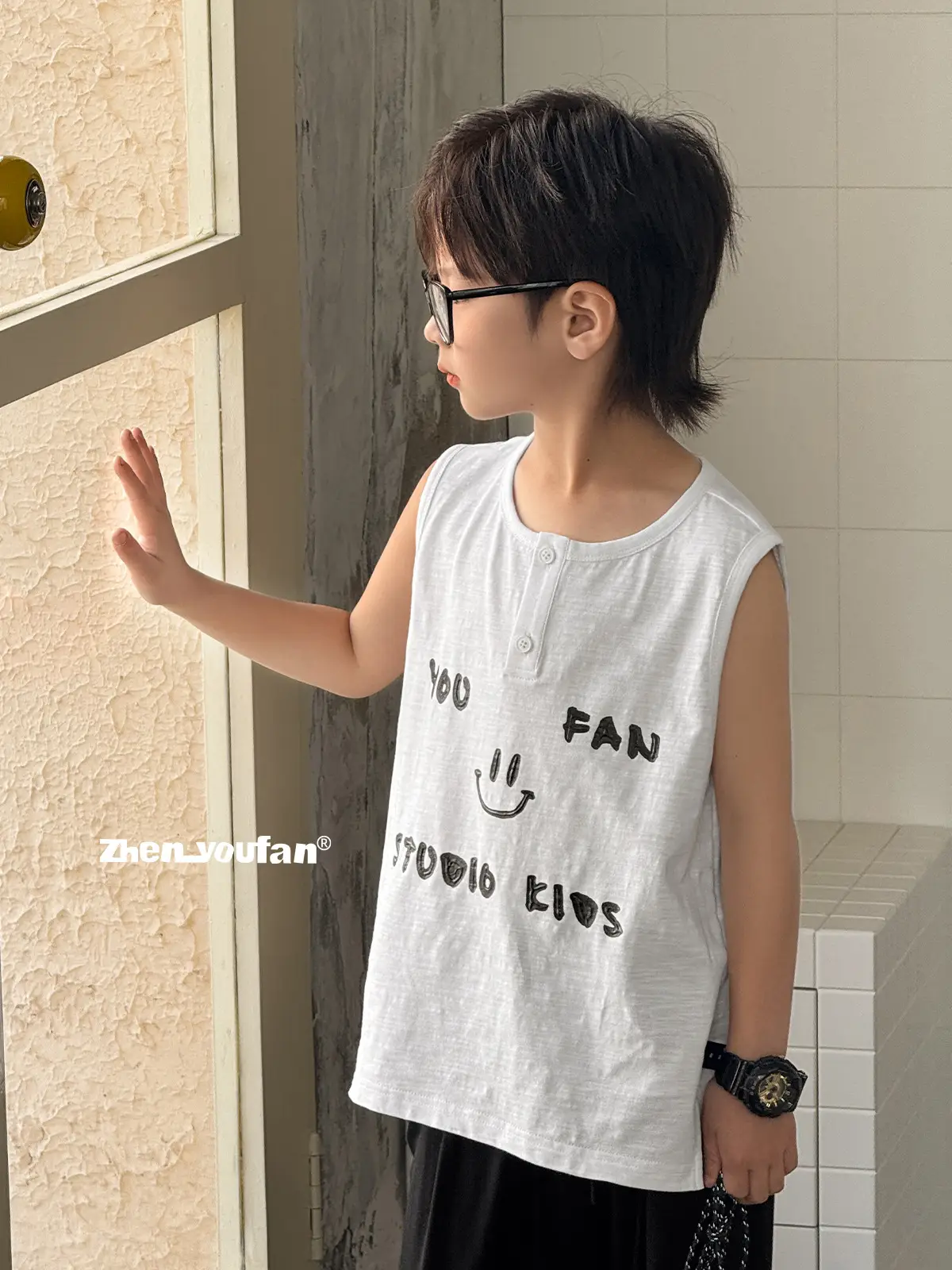Kids Vest White Graphic Summer 2025