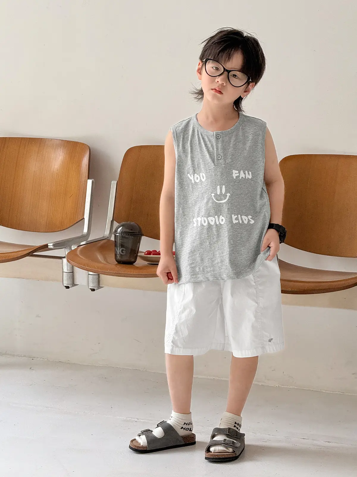Kids Vest White Graphic Summer 2025
