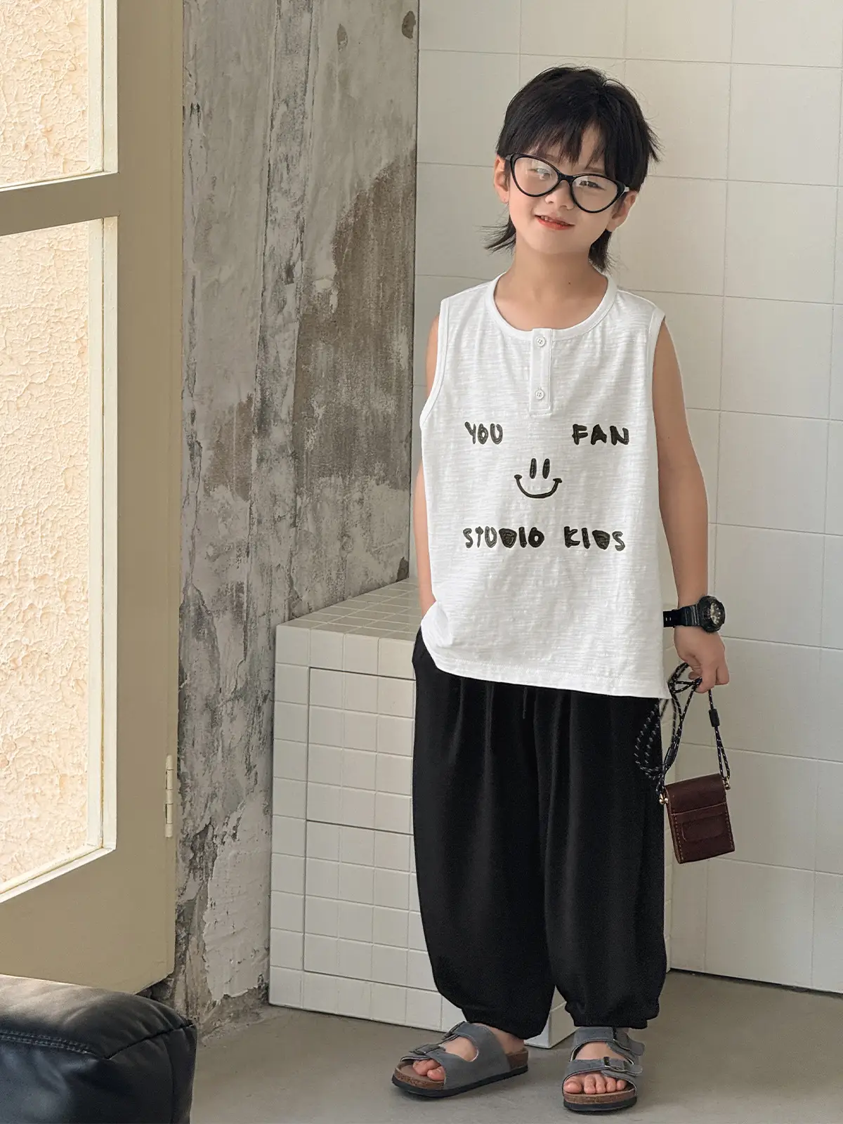 Kids Vest White Graphic Summer 2025