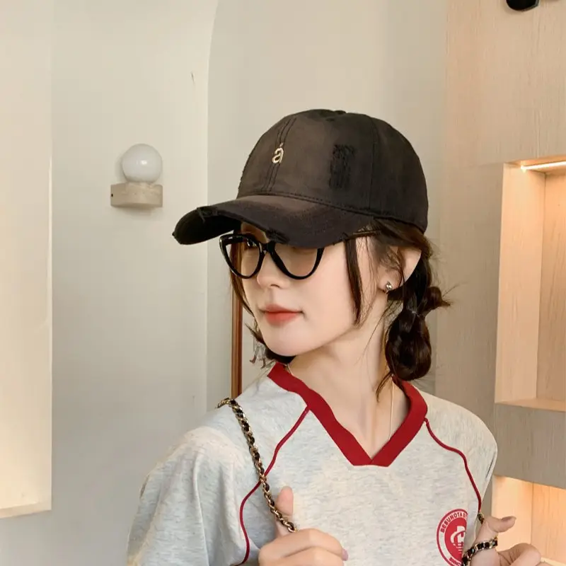 Women's Tan Wash & Rip Baseball Cap with Logo - Image 10