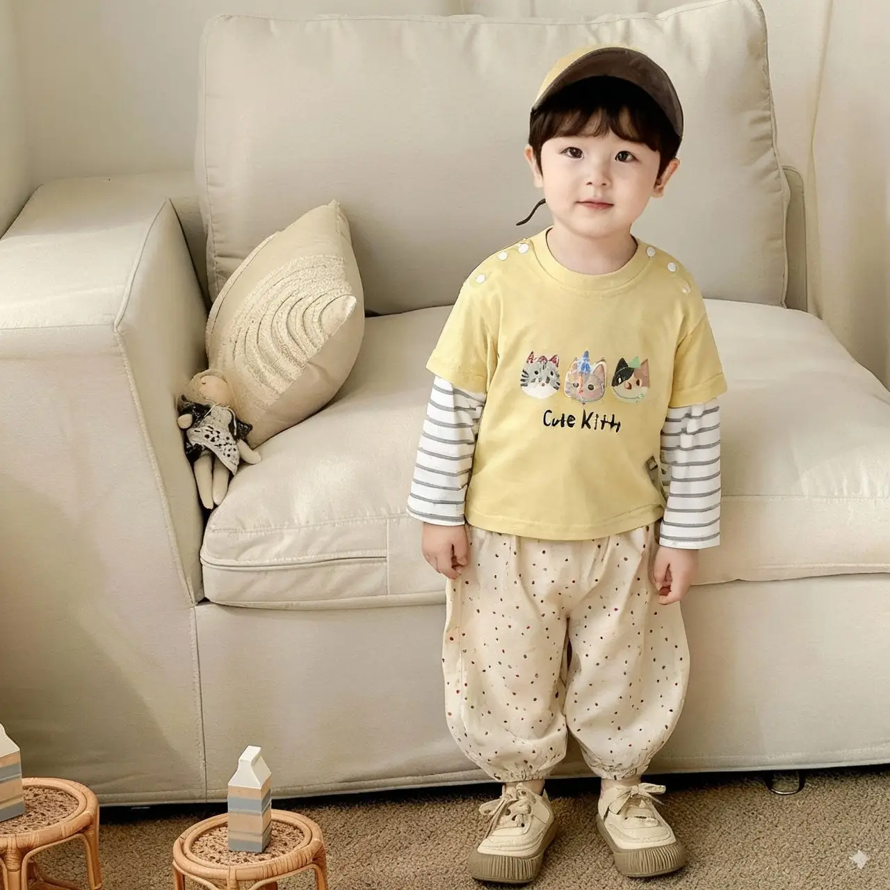 White Kids "Eat Fish" T-Shirt 2025 Autumn Boys
