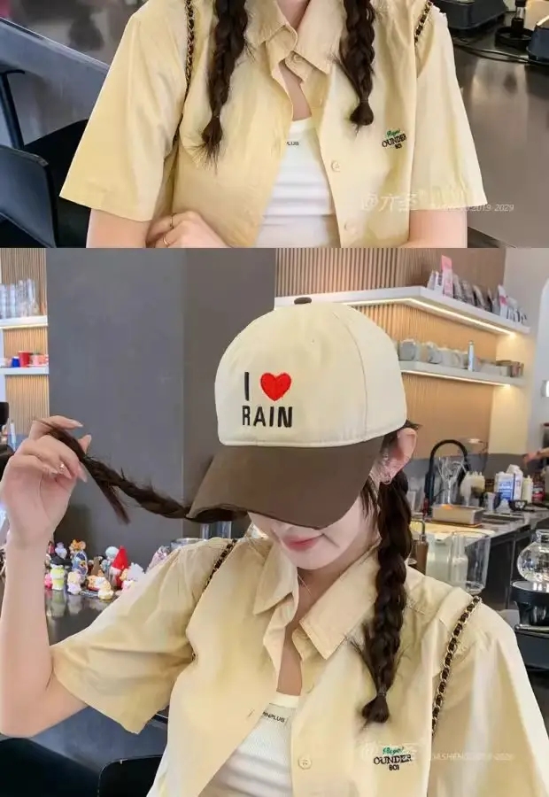 I Love Rain Red Heart Cap Women Blue Neckband — feature 2