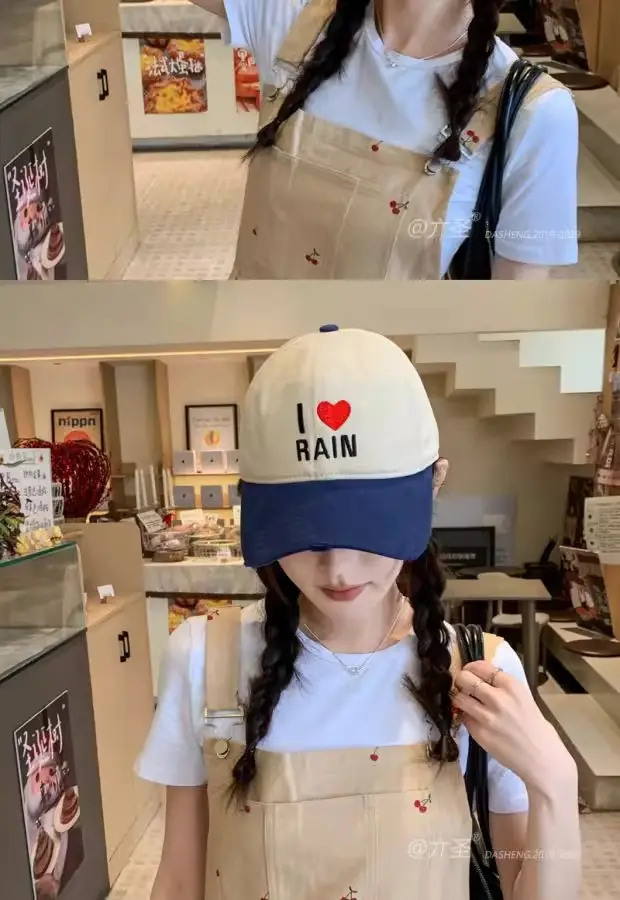 I Love Rain Red Heart Cap Women Blue Neckband — feature 4