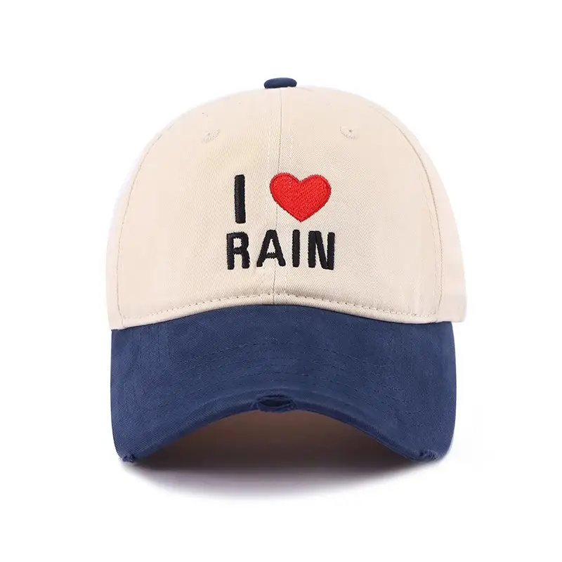 I Love Rain Red Heart Cap Women Blue Neckband