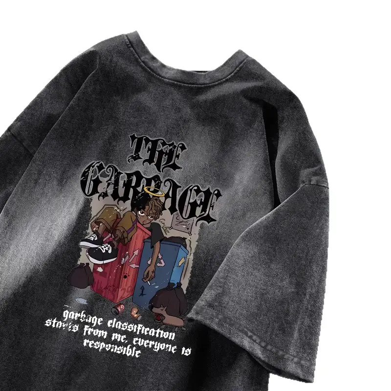 Washed Distressed T-Shirt for Boys Summer Retro Graphic Medium Large - Image 11