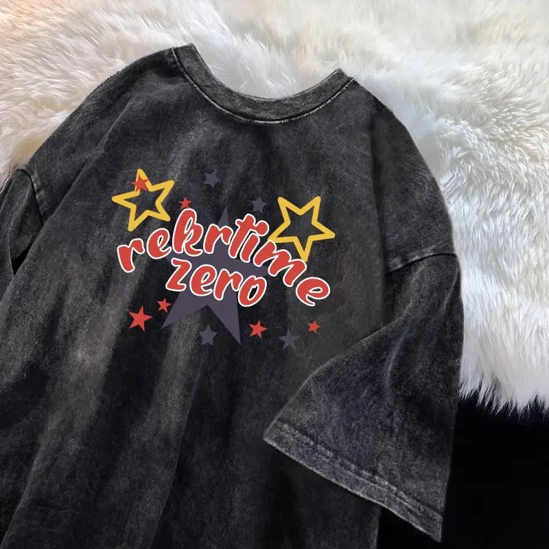 Washed Distressed T-Shirt for Boys Summer Retro Graphic Medium Large — feature 1