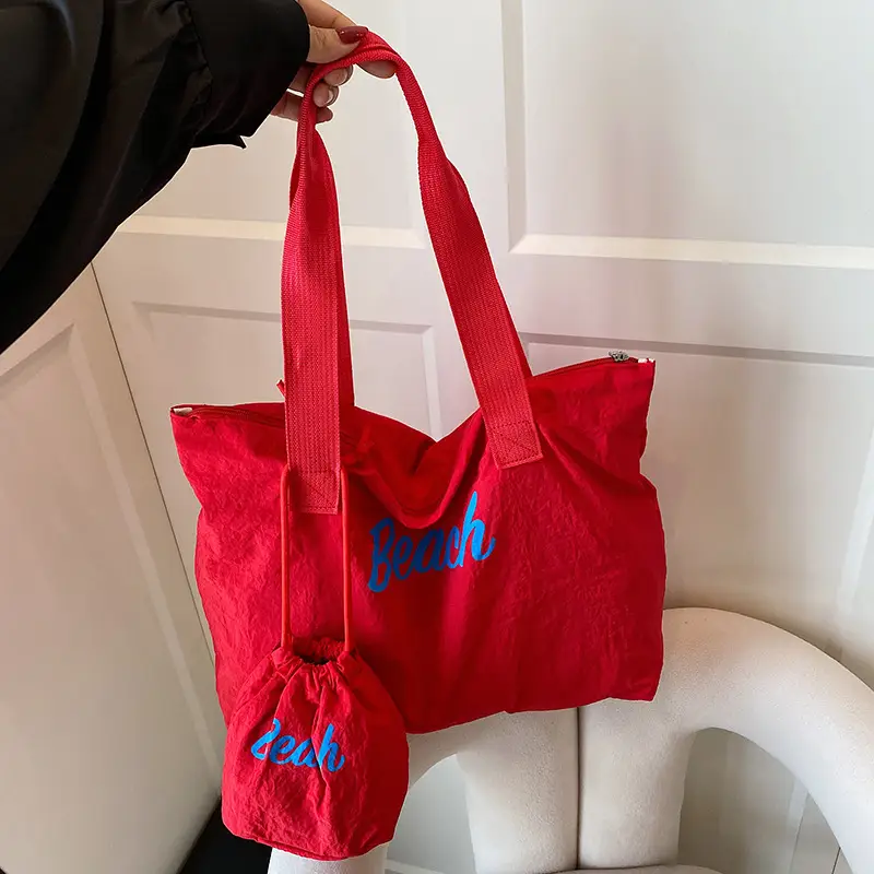 Red Large Capacity Women's Tote Bag with Drawstring Closure - Image 6