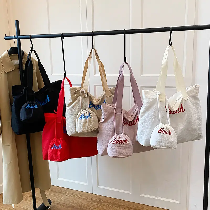 Red Large Capacity Women's Tote Bag with Drawstring Closure - Image 9