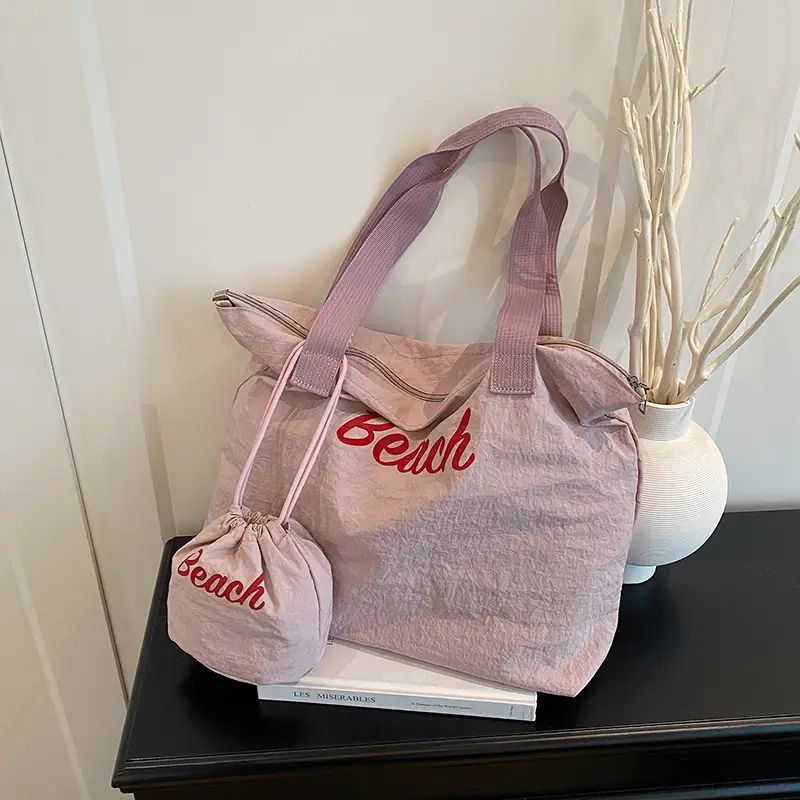 Red Large Capacity Women's Tote Bag with Drawstring Closure — feature 11