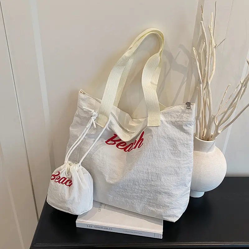 Red Large Capacity Women's Tote Bag with Drawstring Closure — feature 13