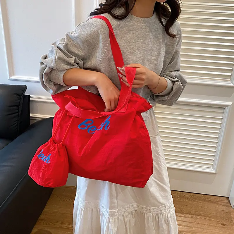 Red Large Capacity Women's Tote Bag with Drawstring Closure — feature 27