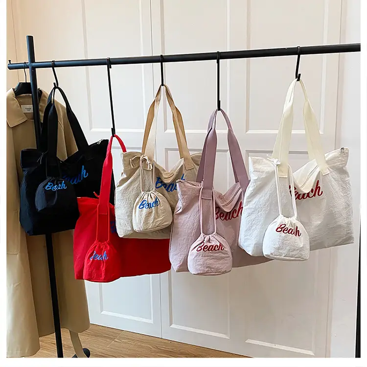 Red Large Capacity Women's Tote Bag with Drawstring Closure — feature 3
